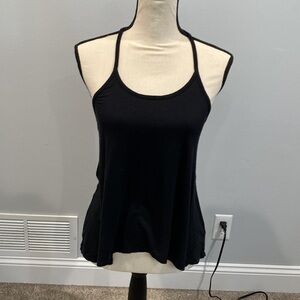 Cape Juby Solid Black Racerback Top with Lace Floral Back Strap - Size Medium